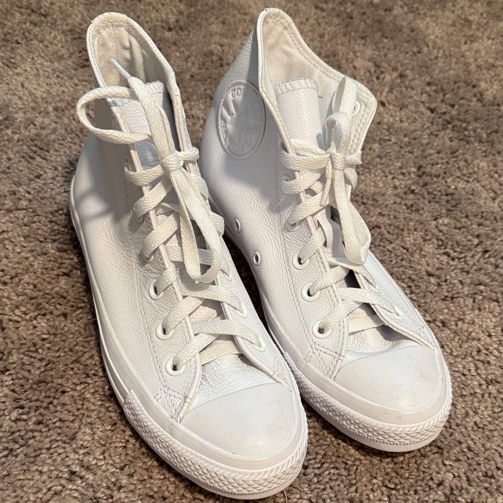 Converse All White Leather High-Top Sneakers